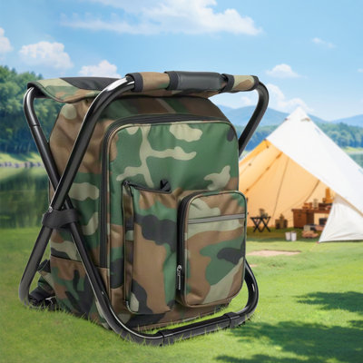 Multifonction 3-en-1 Sac à dos isotherme et tabouret pliant - Chaise de camping portable de camouflage pour la randonnée, la pêche, la plage et les voyages en plein air