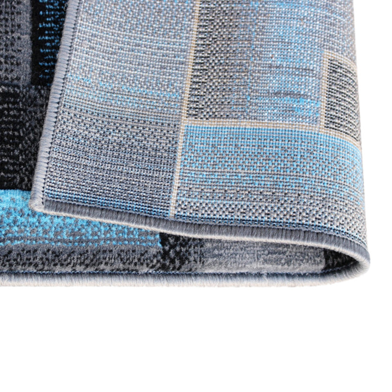 Modern Blue and Gray Geometric Style Color Blocked Indoor Area Rug, Rectangle 2' x 3'