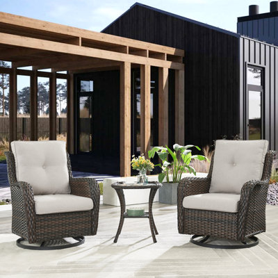 Schutt 3 Piece Furniture Set Wicker Swivel Chairs and Side Table with Cushions by Red Barrel Studio