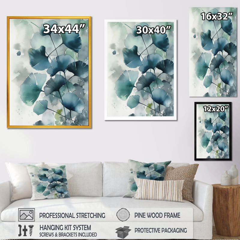 Green Leaf Veins I - Floral Leaves, reproduction sur toile, Cadre photo noir, H 32 po x l 16 po x P 1 po