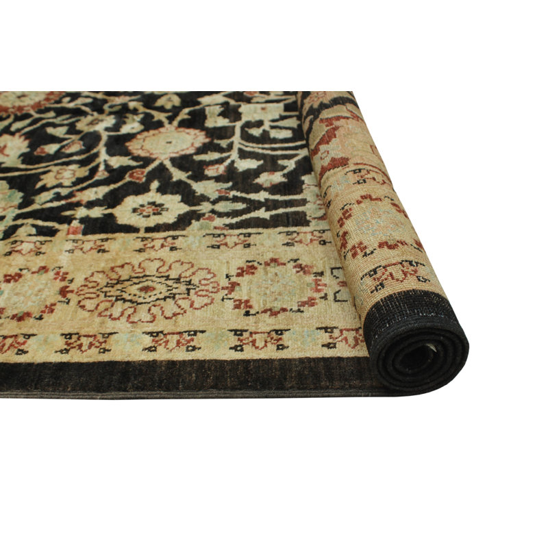 Tapis fin fait à la main Chobi Yulian - noir - beige, 5 pi 8 po x 8 pi 8 po