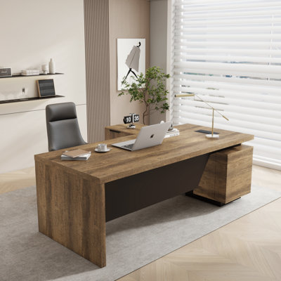 L-Shaped Executive Desk, Extendable Large Office Desk, Modern Computer Desk Set with Drawers & Storage Shelves, Business Workstation for Home Office by Loon Peak