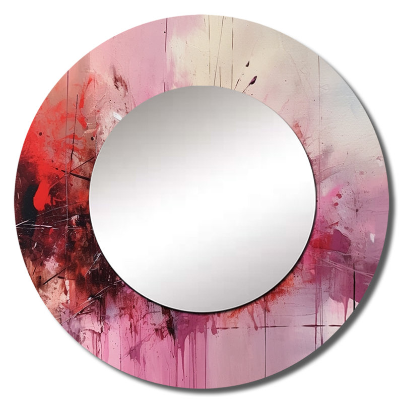 Onesto Modernist Expressions I - miroir mural moderne unique Mid-Century, miroir rond rose, impression d'art en métal