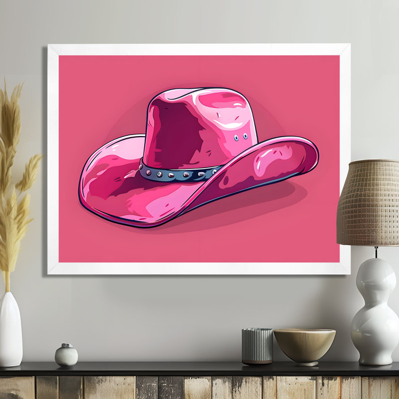 Décoration murale chapeau de cowboy rose, Toile encadrée blanche avec une seule photo, H 24 po x l 32 po x P 1 po