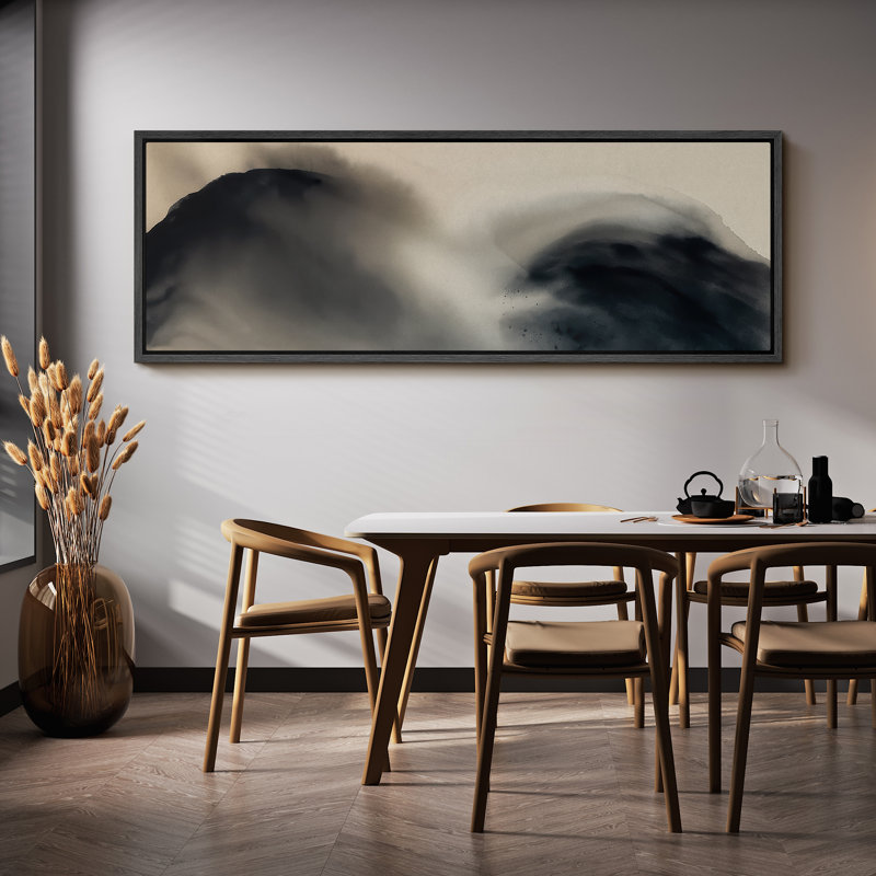 Large Framed Canvas Print Wall Art - Neutral Abstract Print for Minimalist Modern Wall Decor, 20" H x 60" W, Black