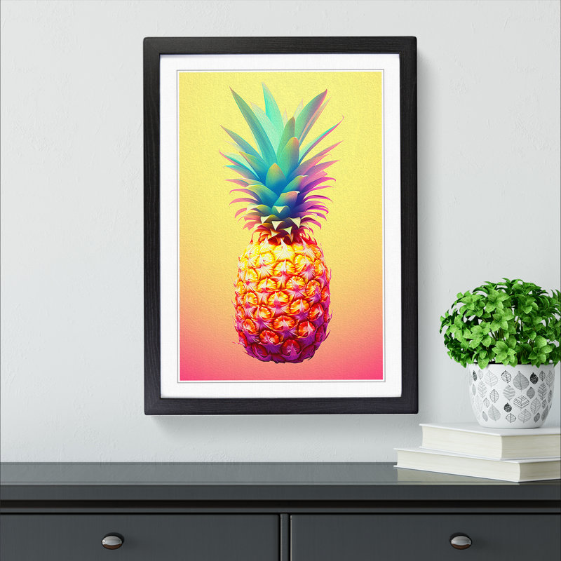 Pineapple Colour Field - Single Picture Frame Print on Wood, Black Framed, 34cm H x 25cm W