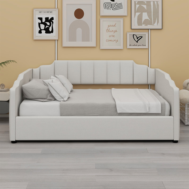 Lit de jour rembourré avec rangement inférieur, Blanc