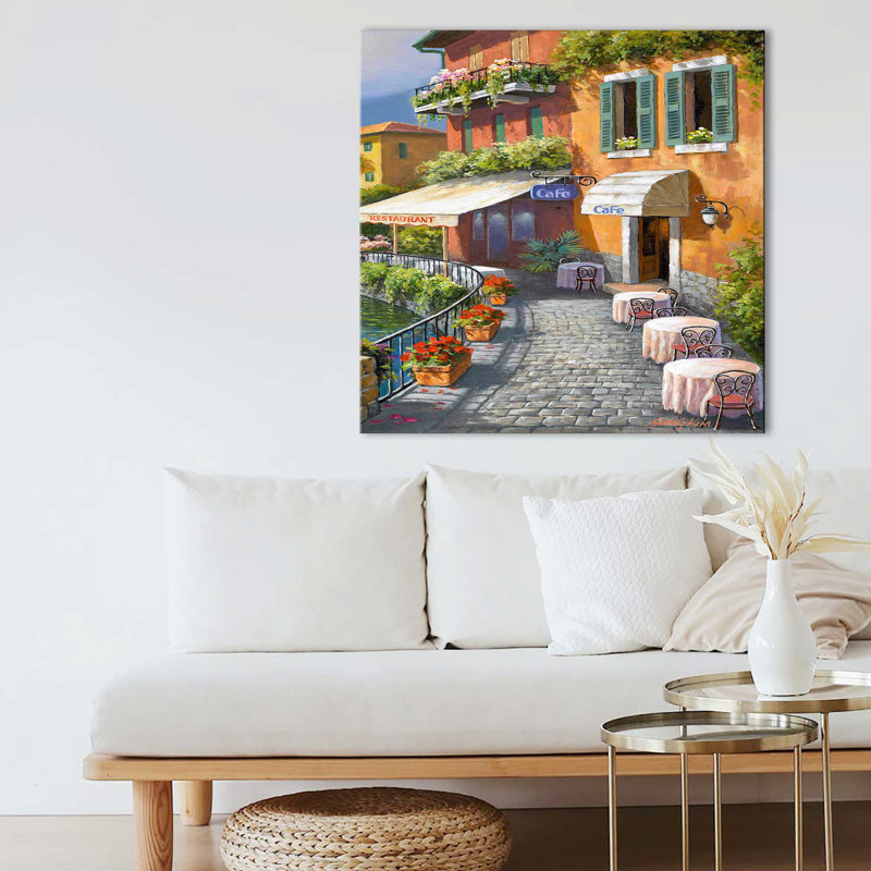 Seaside Bistro Café II par Sung Kim - Peinture, Toile tendue, H 28 po x l 28 po x P 1,5 po