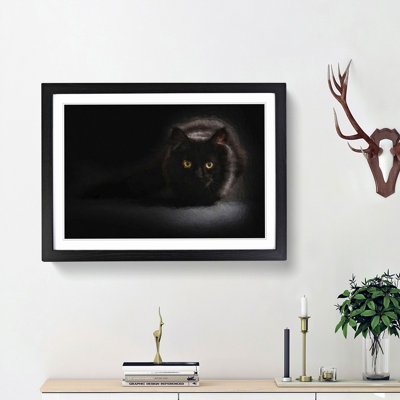 Black Cat with Yellow Eyes - Picture Frame Art Print