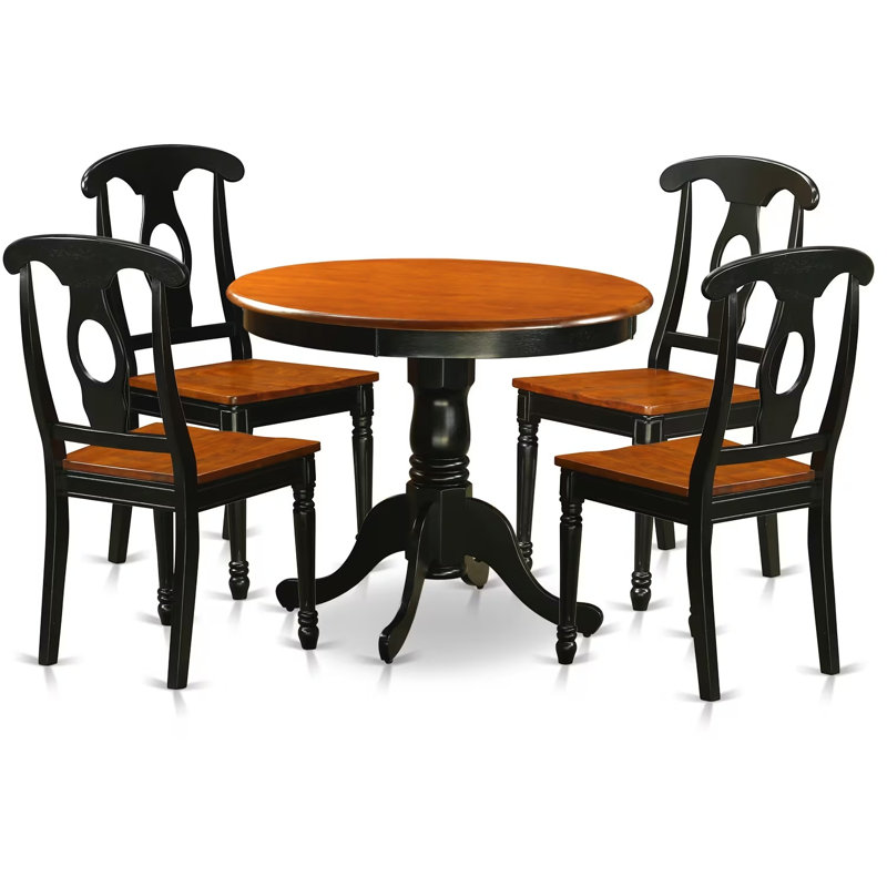 Ensemble de salle à manger en bois massif Devoe, Black/Brown, 5 Pieces: Table, 4 Chairs, Wood