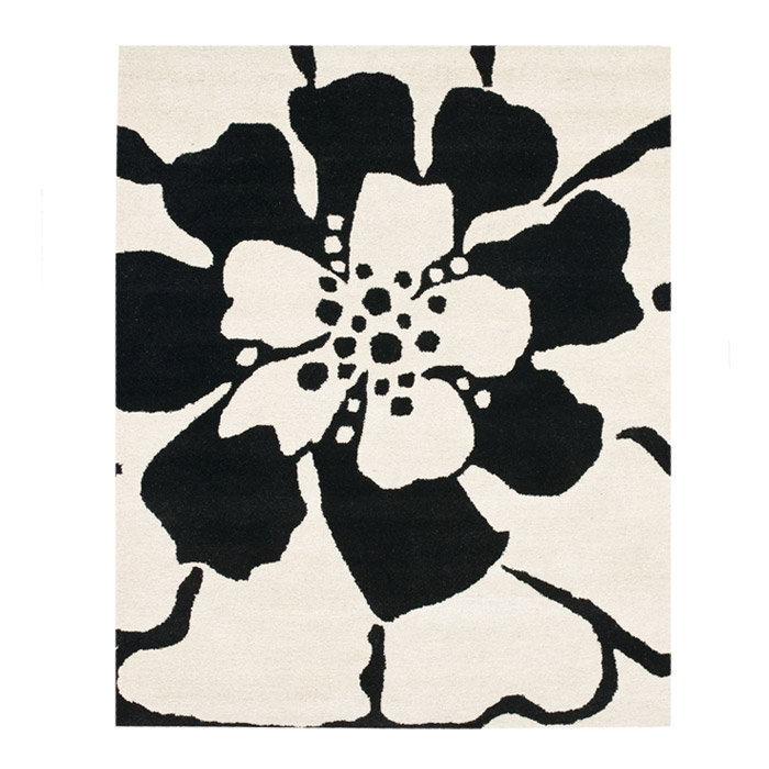 Tapis noir / blanc en laine touffeté à la main Colette, Rectangle 3 pi 6 po x 5 pi 6 po
