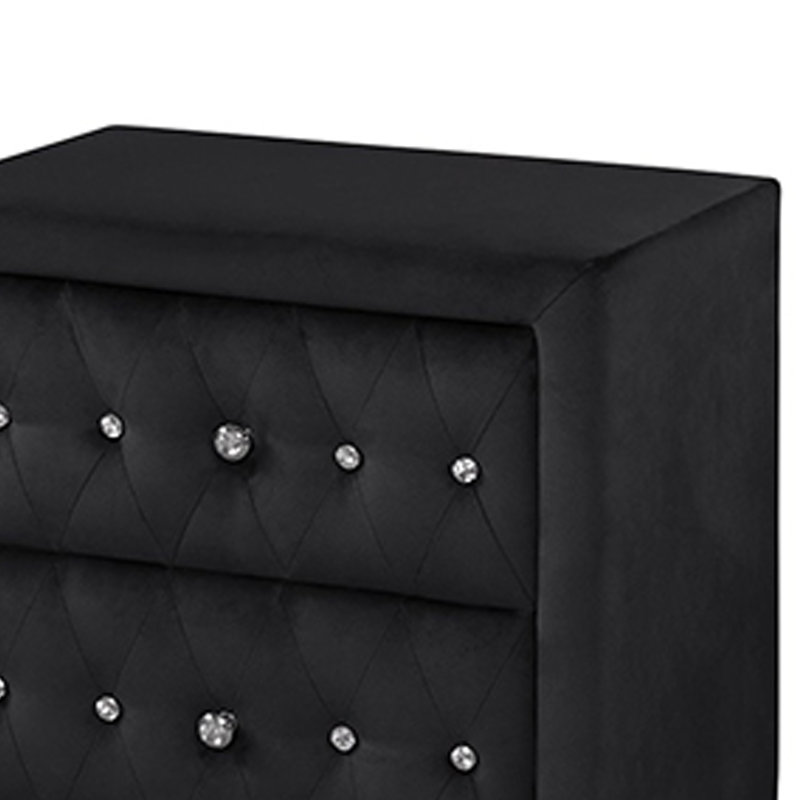Joccoaa Queen, 3 pièces, noir, Grand lit, Noir, 3 pièces: lit, 2 tables de chevet