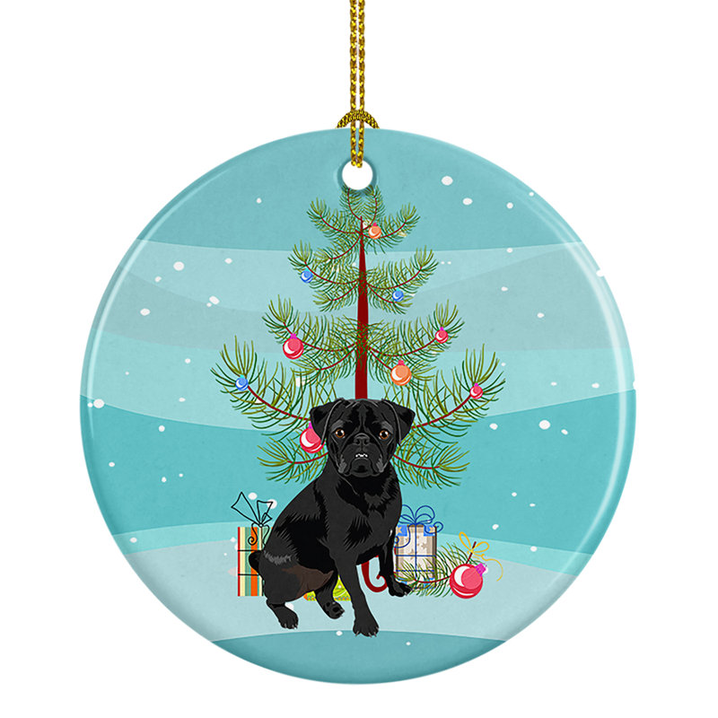 Ornement de Noël en céramique carlin noir # 2, Carlin noir # 2