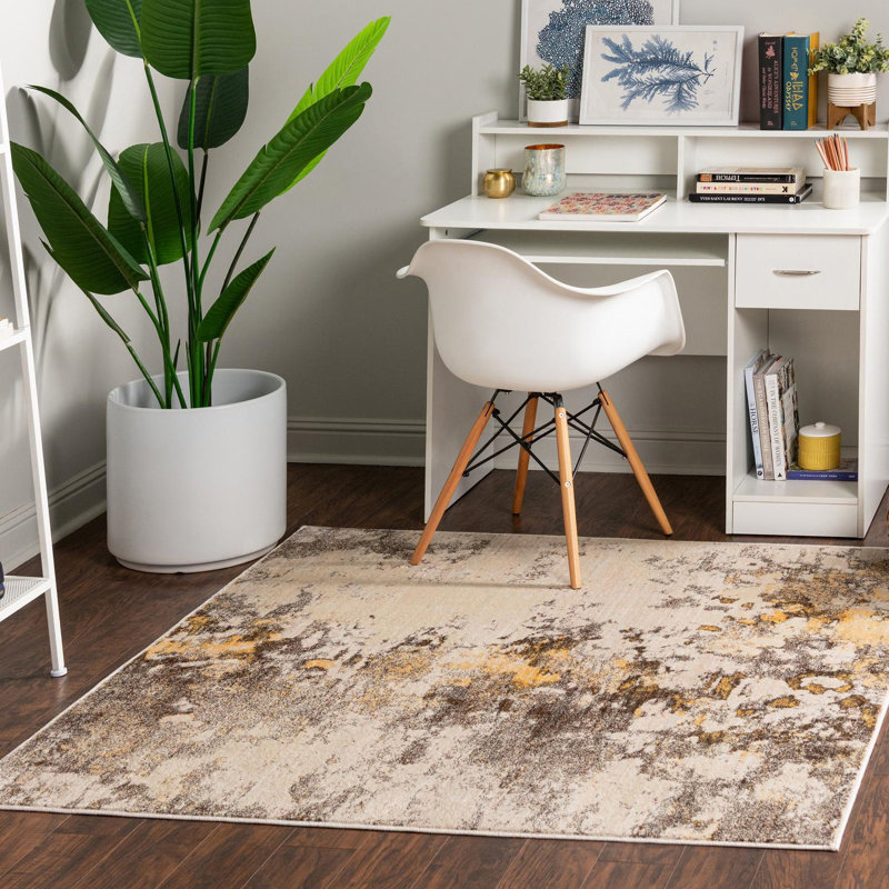 Tapis beige à motif abstrait Frodsham, Carré 5 pi