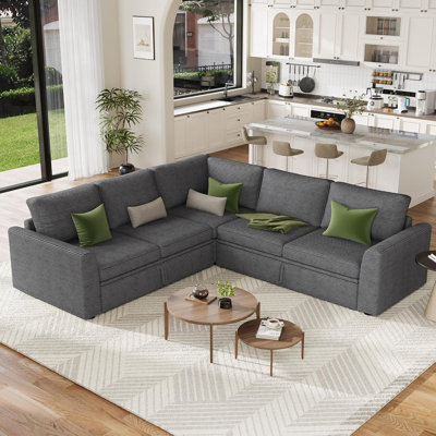 L-Shaped Sectional Sleeper Sofa with Pull-Out Bed & Storage, 5-7 Seat Chenille Couch for Living Room