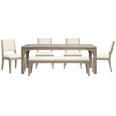 Table de salle à manger extensible rectangulaire avec 4 chaises et banc