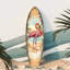 «Pink Flamingo Surfboard», art mural par C. Debrekht - décoration murale côtière tropicale fabriquée à la main-1921325291