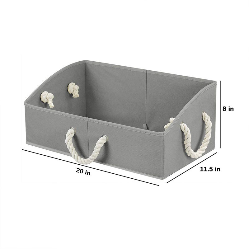 Gray Fabric Collapsible Under Bed Storage Box with Rope Handles