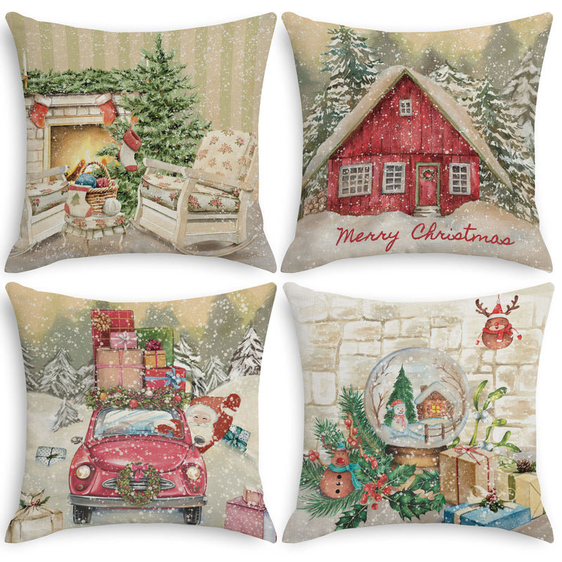 Vintage Christmas 18-Inch Cotton Polyester Pillow Covers Set