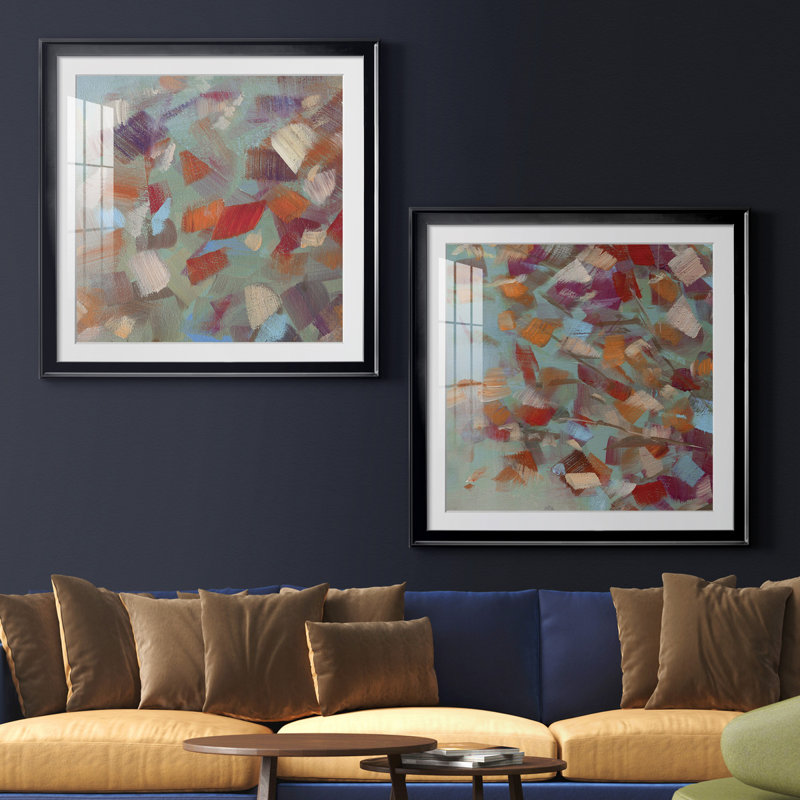 Confetti Party I - ensemble de 2 reproductions d'art, H 26,5 po x l 53 po x P 1,5 po, Papier encadré noir, Blanc