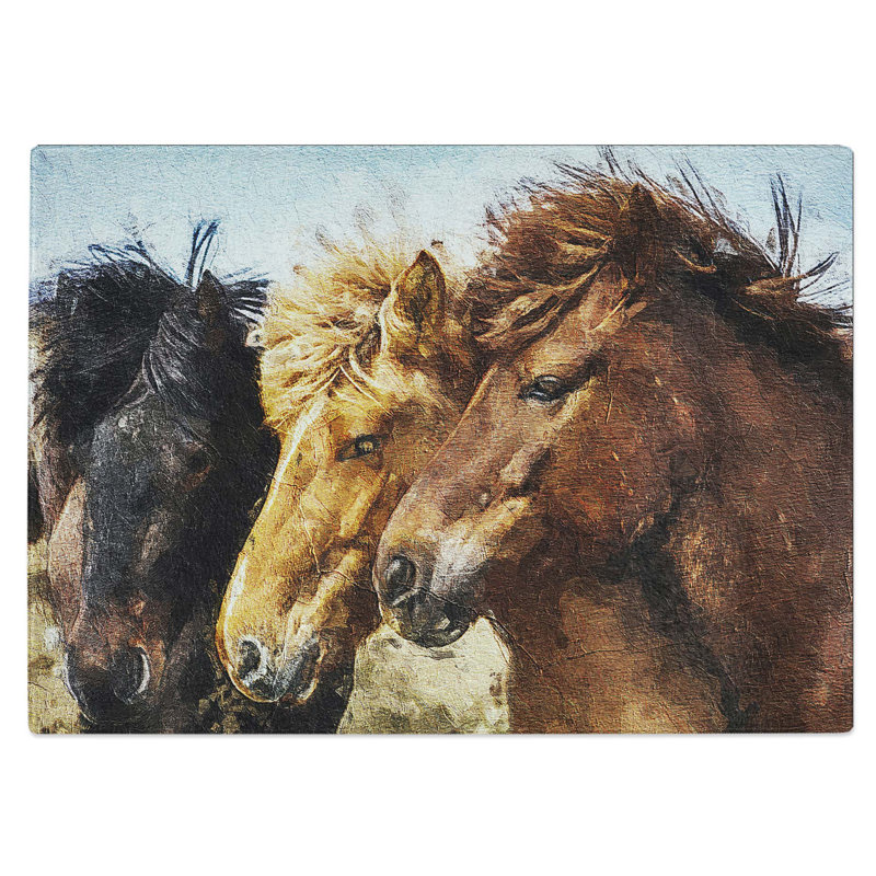 Tempered Glass a Trio of Horses Chopping Board, 39 cm W x 28.5 cm L