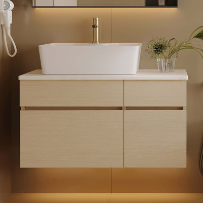 Meuble-lavabo suspendu simple de 80 cm avec lavabo pour petite salle de bain