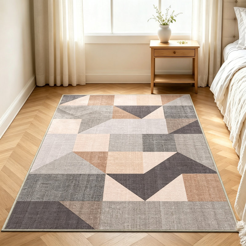 Rectangle 120 cm x 180 cm Striped Area Rug, Beige/Grey