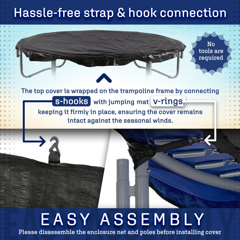 Machrus Upper Bounce Round Trampoline Weather Cover - Weather-Resistant Trampoline Protective Cover, Black, 16'