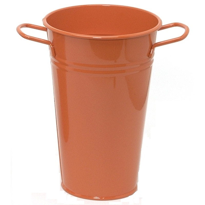 Handmade Metal Pot Planter, 9.5" H x 6" W x 6" D, Tangerine