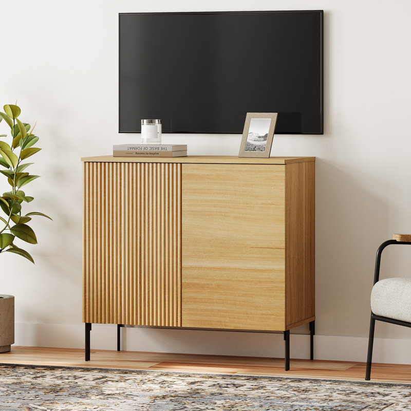 Union Rustic 31.5" Modern Reeded TV Stand With Doors, Entertainment Center With Shelf, Wooden TV Console With Storage For Living Room