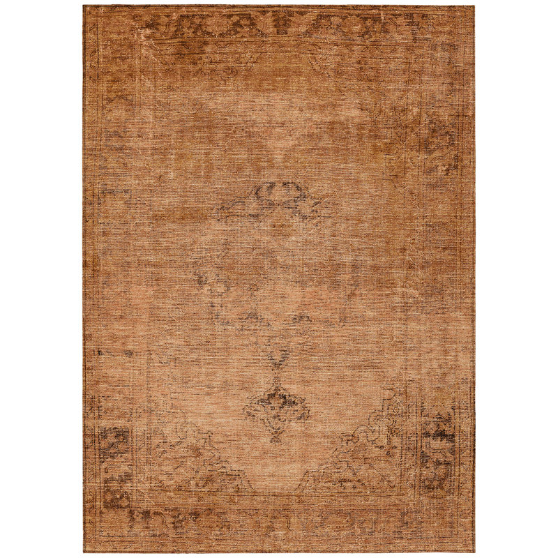 Tapis oriental lavable intérieur orange et brun 9 pi x 12 pi cuivre