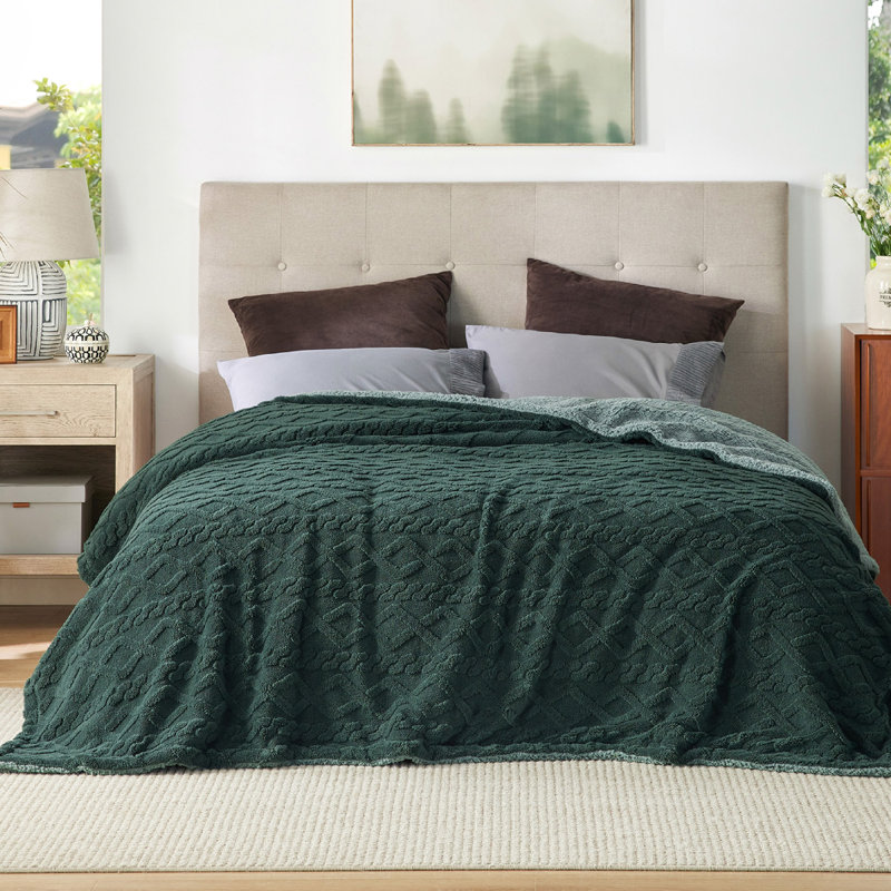 Couvre-lit pour lit Sherpa, Grand lit, Vert foncé