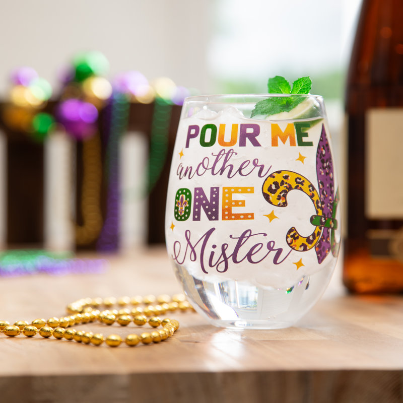 Verre cadeau sans pied Mardi Gras Fleur De Lis, 17 oz