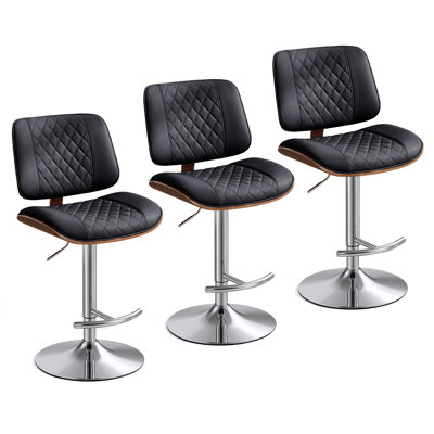 Tabouret de bar pivotant à hauteur réglable, siège en similicuir avec structure en métal pour comptoir de cuisine (noir, ensemble de 3)