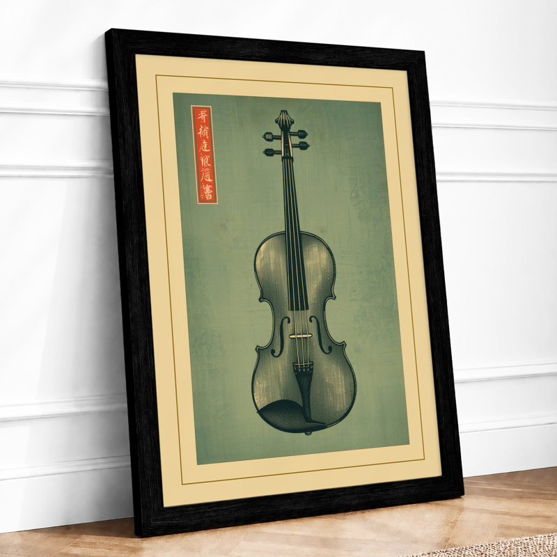 Violin in Silence Japandi - Framed Print, A4 - 29.7 x 21.0 cm, Black