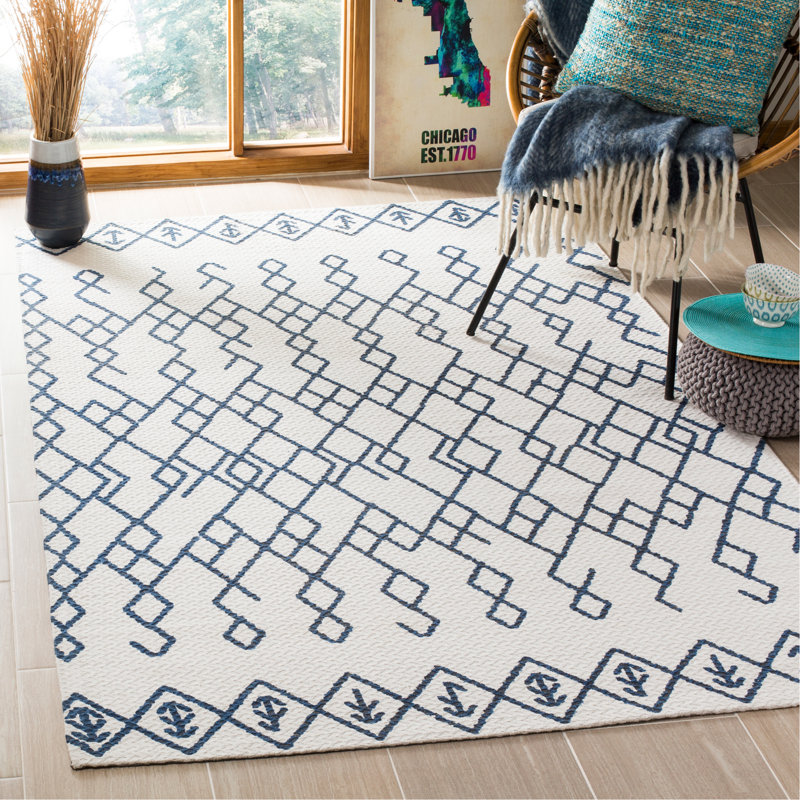 Burrell Cedar Brook Hand Loomed Cotton Geometric Rug, Rectangle 5' x 8'