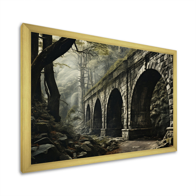«Maclay Gray Bridge Rustic Archway Slate I», reproduction sur toile, H 24 po x l 32 po x P 1 po, Cadre doré à une seule photo
