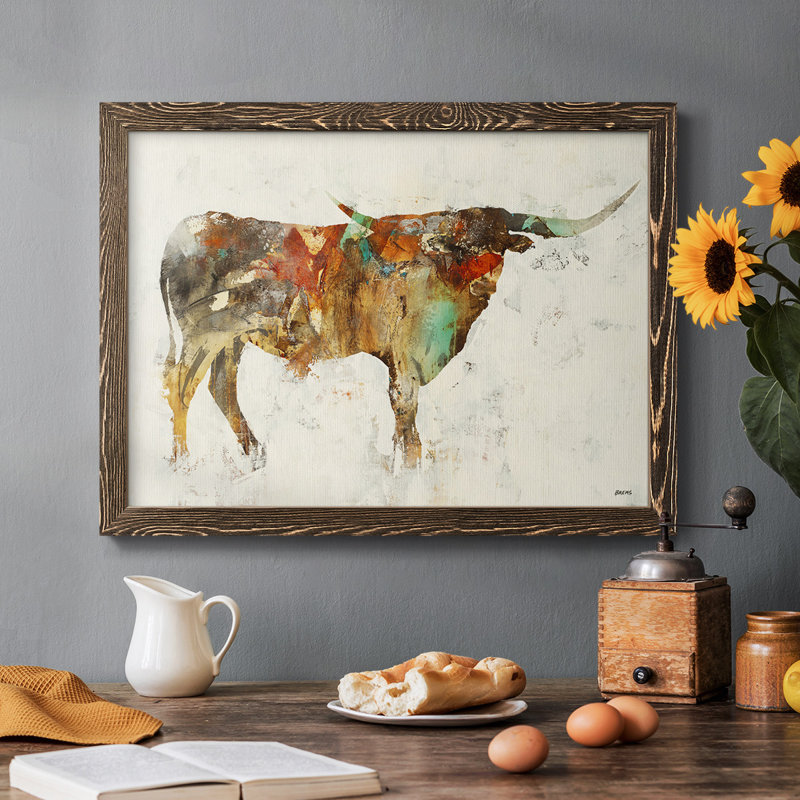 Longue corne - reproduction de cadre flottant sur toile, H 14 po x l 20 po x P 1,5 po, Noyer