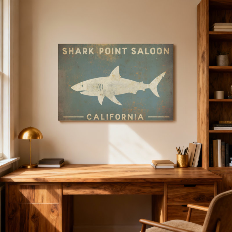 Animals Shark Point Saloon California Sign, 16" H x 24" W