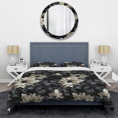 Ensemble de housse de couette en microfibre blanc / gris White And Grey Symphony Of Petal Gardens