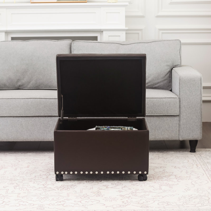  Repose-pieds rectangulaire en similicuir avec roulettes, Brun