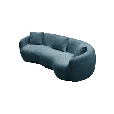 Canapé moderne incurvé moderne en tissu bouclé bleu, canapé surdimensionné en demi-lune de 93,6 po pour le salon