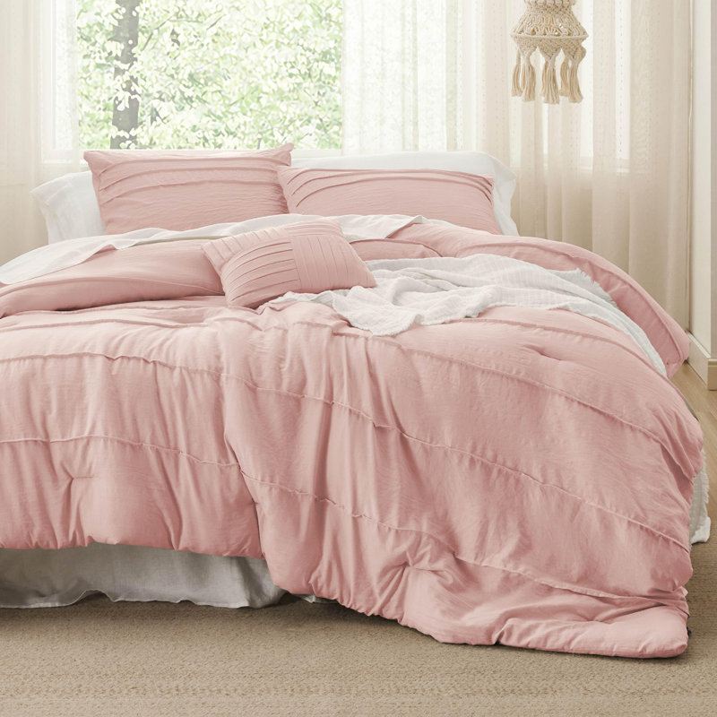 Bedsure Pinch Pleat Comforter Set Boho Bed-in-A-Bag Bedding Set with  Pillowcases for All Season, Light Pink