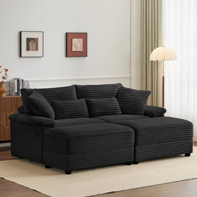 Double Chaise Lounge Set With Reversible Ottoman, Soft Corduroy Fabric, Storage, USB Port, Multi-Functional Seat/Table For Living Room