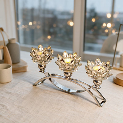 Porte-bougie en cristal, candélabre Lotus à trois bras, centre de table argenté, décoration pour mariage, salle à manger, table basse et salon