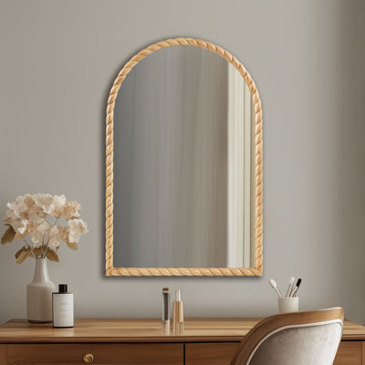 Madison Park Montra Natural 24"W x 36"H Arched Wood Wall Mirror with Braided Rubber Frame
