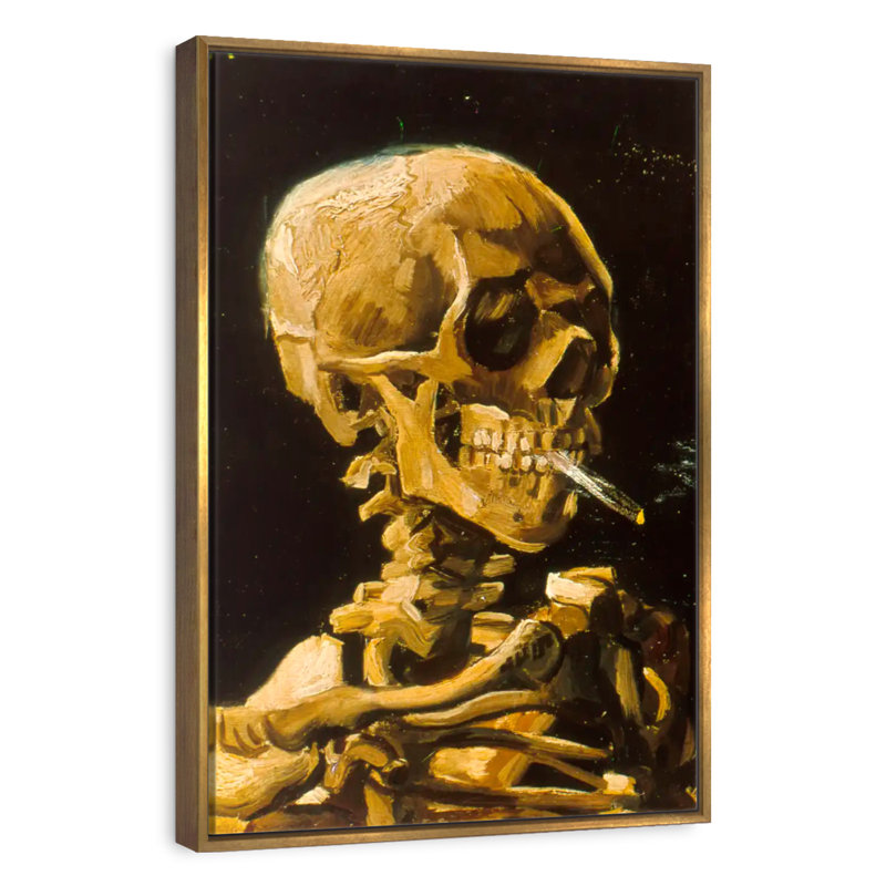 Skull With Cigarette 1885, Floating Frame Gold, 9" x 13"