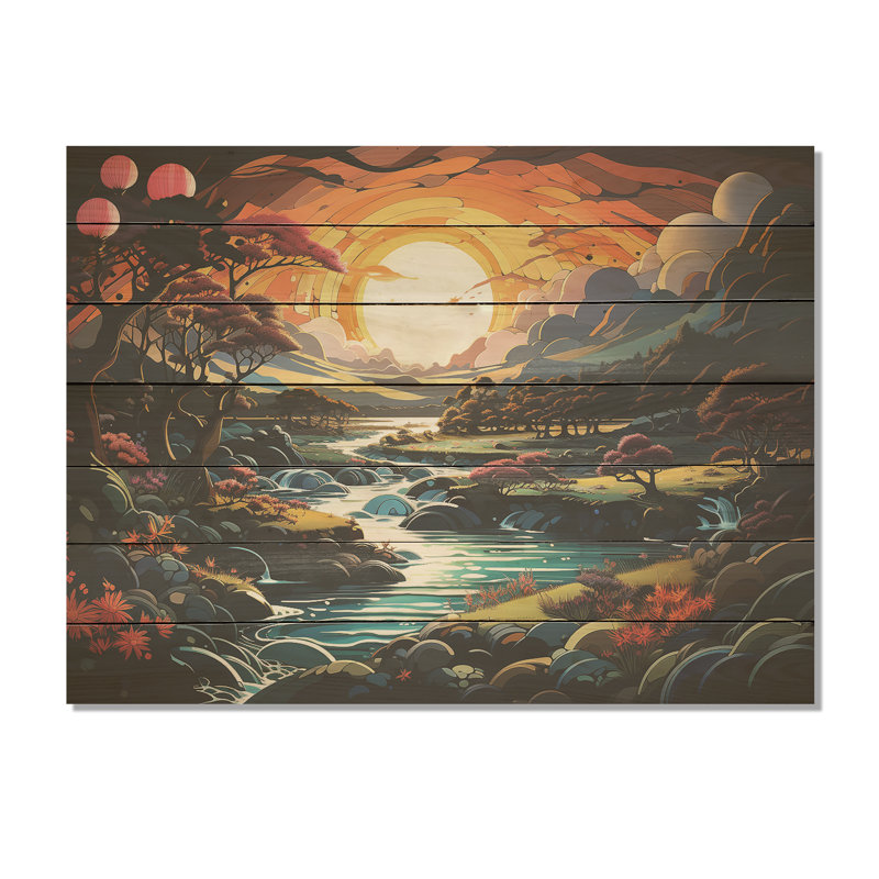«Yellow Enchanted Meadows Fantasy I» - Paysage abstrait sur bois, H 24 po x l 32 po