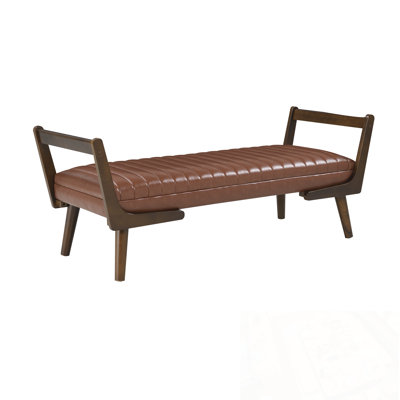 PU Bench with Arms and Wood Legs