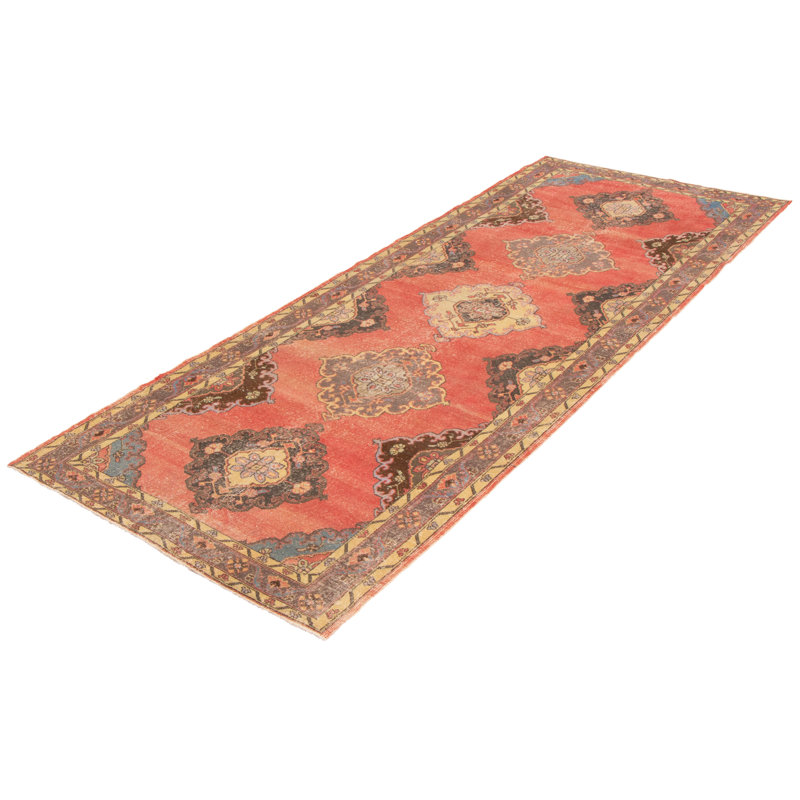 Tapis de couloir unique en laine noué à la main style années 1990 de 5 pi 1 po x 12 pi 11 po Moshay